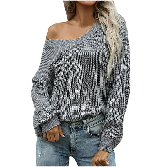 Fesfesfes Women Sweaters V-neck Pullover Casual Loose Knitted Sweater Top Blouse Plus Size $10