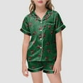 thumbnail image 2 of Nightwear Shorts and Tops Girls 100% Cotton 3pcs Pajama Sets Button Down Short Sleeve Long Pants With Shorts Sleepwear for Ages 5-14, 2 of 6