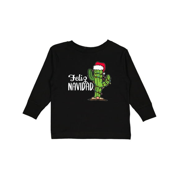Inktastic Feliz Navidad Christmas Cactus in Santa Hat Boys or Girls Long Sleeve Toddler T-Shirt