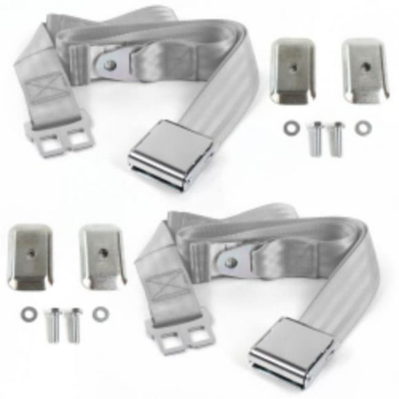 Triumph Spitfire 1962-1980 Airplane 2 Point Gray & Grey Lap Bucket Seat Belt Kit with Bracketry - 2 Belts