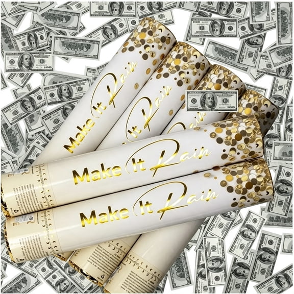 RIVONO Confetti Cannon Party Popper,Fake 100 Dollar Bills Money,6 Pack|Mini Paper Money Confetti Poppers,Party Cannon,Ideal for Birthdays&Celebrations,Easy Clean-Up,Easy-Twist