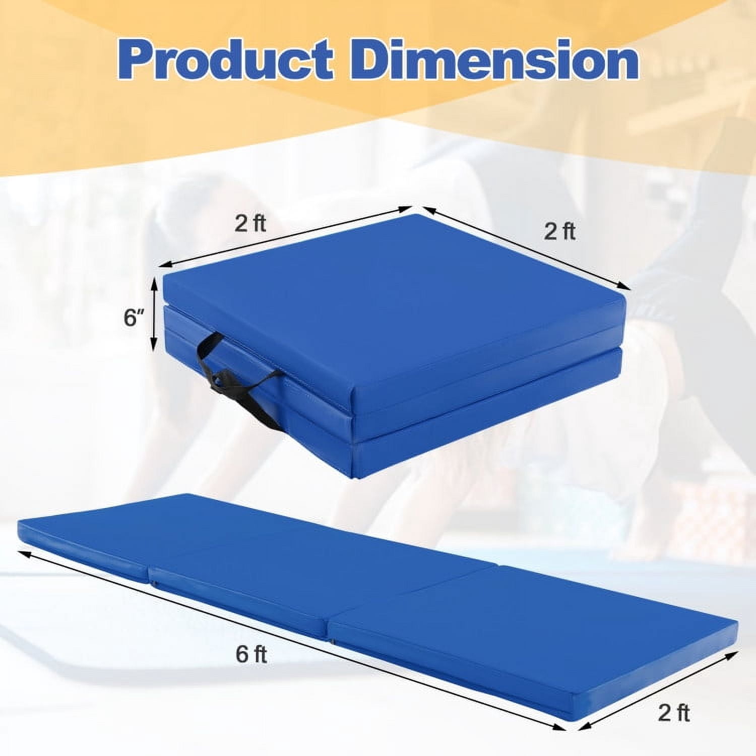Resenkos Gymnastics Mat, Exercise Tumbling Mat,6 x 2 FT Tri-Fold Gym Mat with Handles and Removable Zippered Cover-Dark Blue