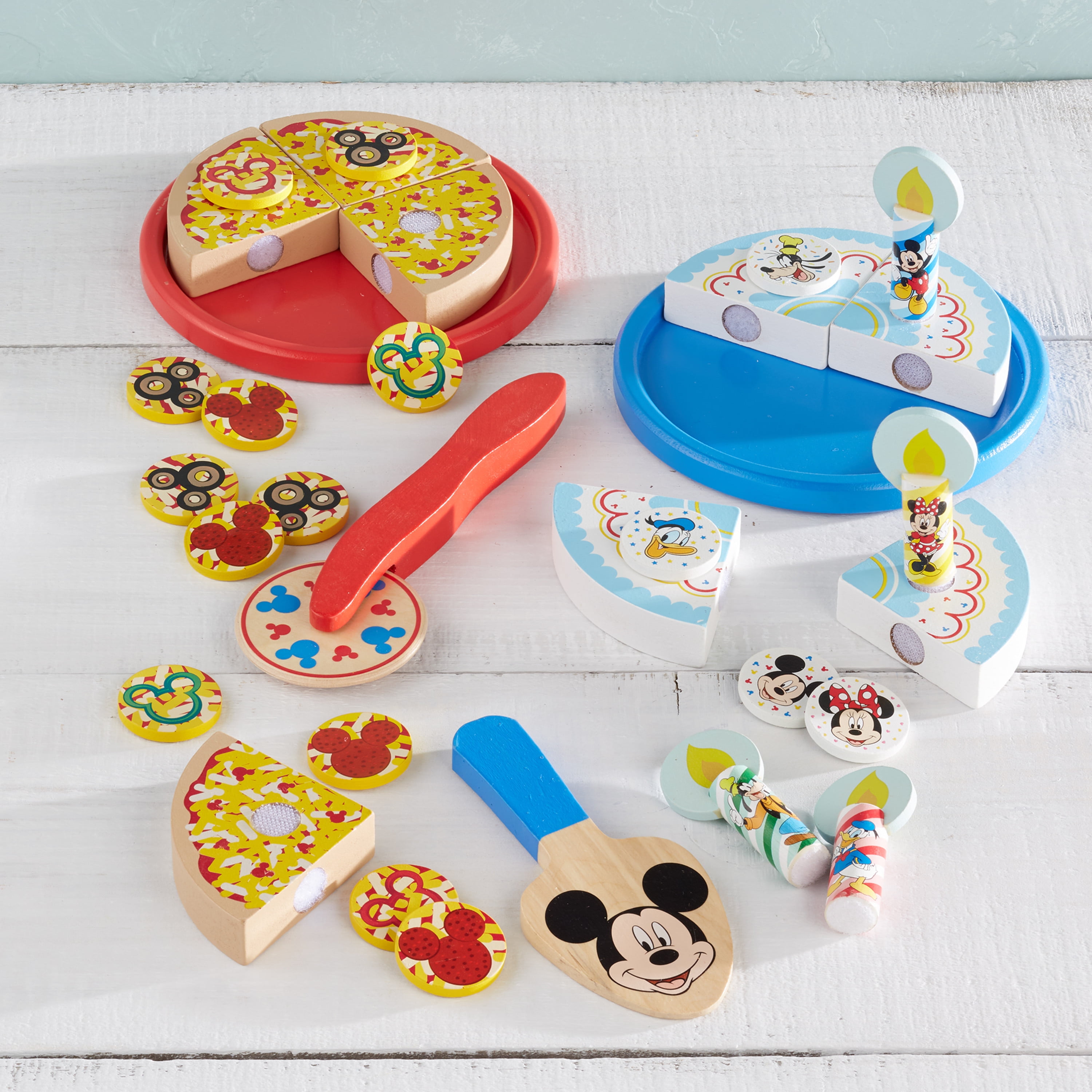 Melissa & Doug Mickey Mouse Wooden Pizza and Birthday Cake Play Set (32 pcs) - Play Food