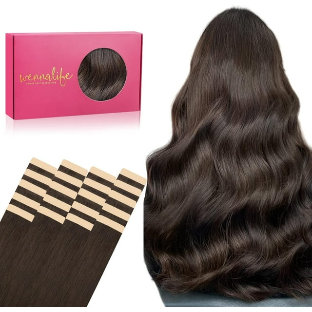 GFDYREE Extensions de Cheveux à Ruban pour Femmes, 20 Pcs 50g 18 Pouces Brun Clair Foncé Extensions de Cheveux à Ruban Cheveux Humains Rallonge Cheveux Humain Lisse Extensions de Cheveux Invisibles Vrai Hum