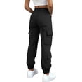 thumbnail image 7 of Women's Cargo Sweatpants, High Waisted Baggy Joggers with Pockets, Straight Leg Elastic Ankle Athletic Trousers for Hiking, Workout and Casual Wear Black S, 7 of 7