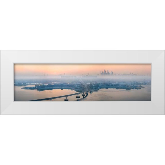 Chen, John. J 14x7 White Modern Wood Framed Museum Art Print Titled - City in the morning mist