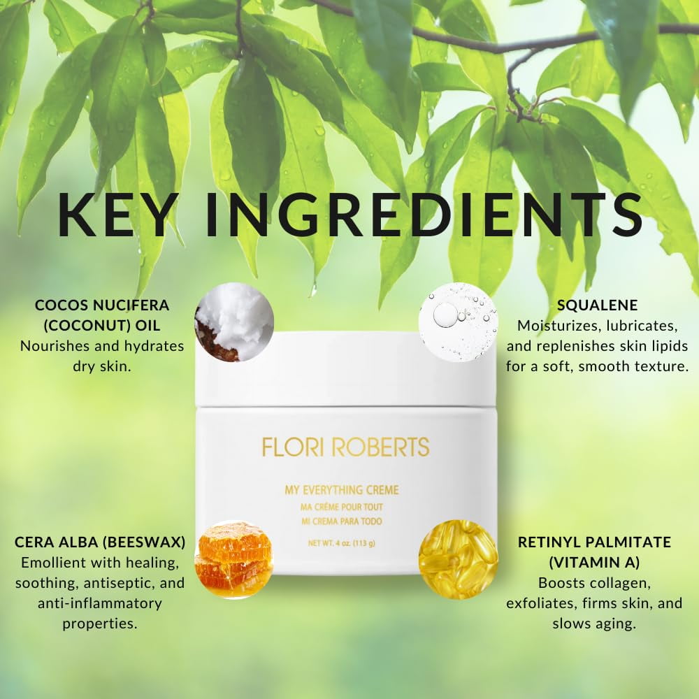 Flori Roberts My Everything Crème - Moisturizer for Face, Eyes and Throat - Anti-Wrinkle Cream 4oz