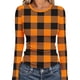 thumbnail image 2 of RKSTN Women's Long Sleeve Ribbed Knitted Shirts Oversized Crewneck Plaid Print Slim T Shirts Top Womens Casual Plus Size Round Neck Checkered Printed Stretch Loose Comfy Tee Fall Spring Clothes, 2 of 8