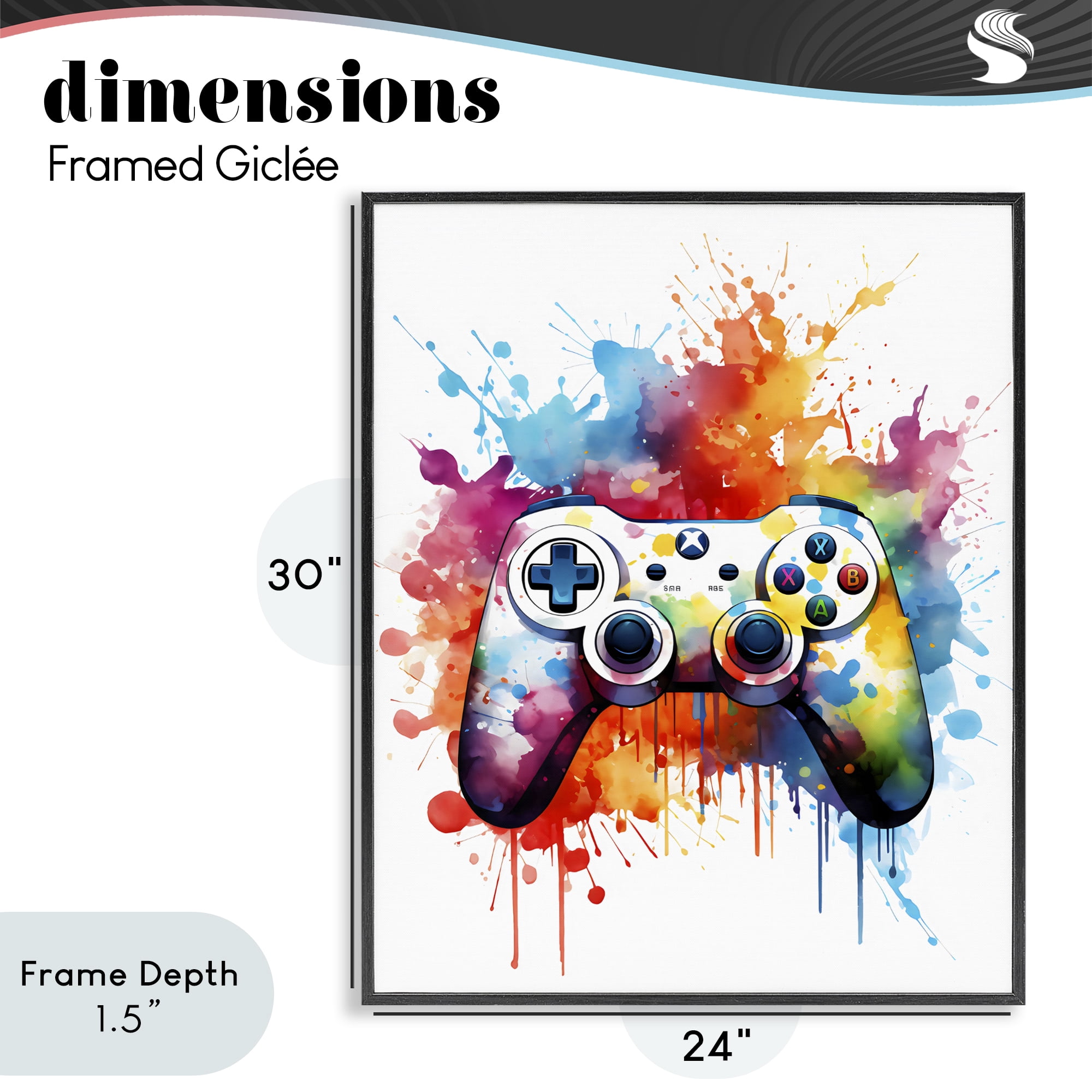 Stupell Industries Color Burst Game Controller Black Framed Giclee Art, design by Creative Studio