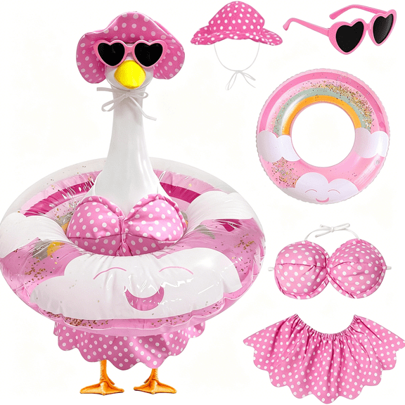 AUQ Porch Goose Outfit Swimsuit,Summer Bikini Goose Costume,23'' Lawn Goose Statue Costume for Outdoor Garden Patio Decoration(Pink)