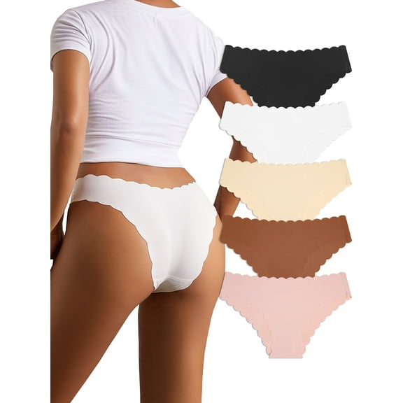GaaiKei Women Seamless Cheeky Bikini No Show Panties Ladies Invisible Breathable Briefs Soft Stretch Underwear 5 Pack,Size 5