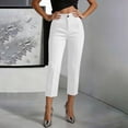 thumbnail image 2 of ClodeEU Women's High Waist Stretch Capri Pants,Slim Fit Solid Color Cropped Pants with Pockets White,Women's Plus XXL, 2 of 7