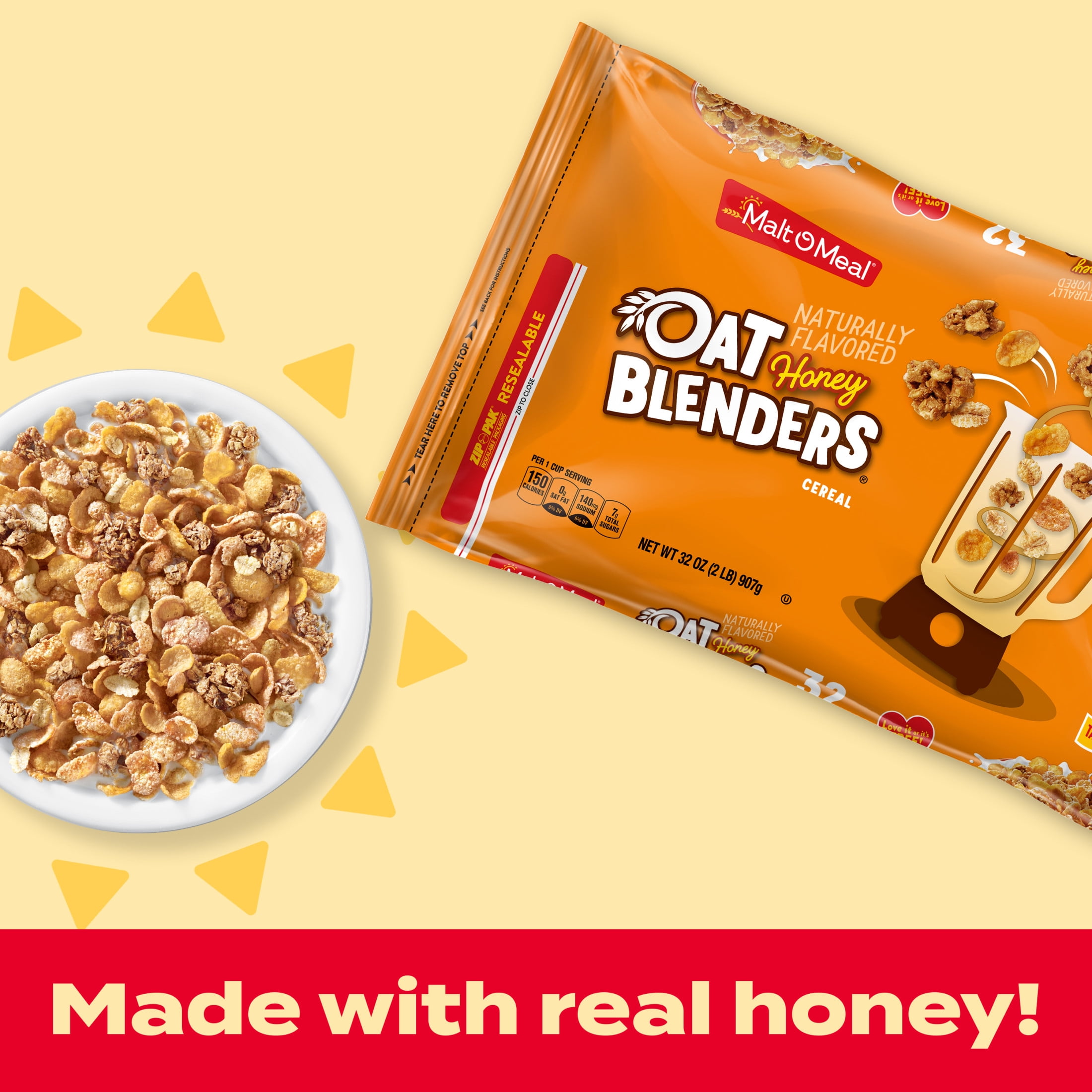 Malt-O-Meal Honey and Oat Blenders Kids Breakfast Cereal, Family Size, 32 oz Bag