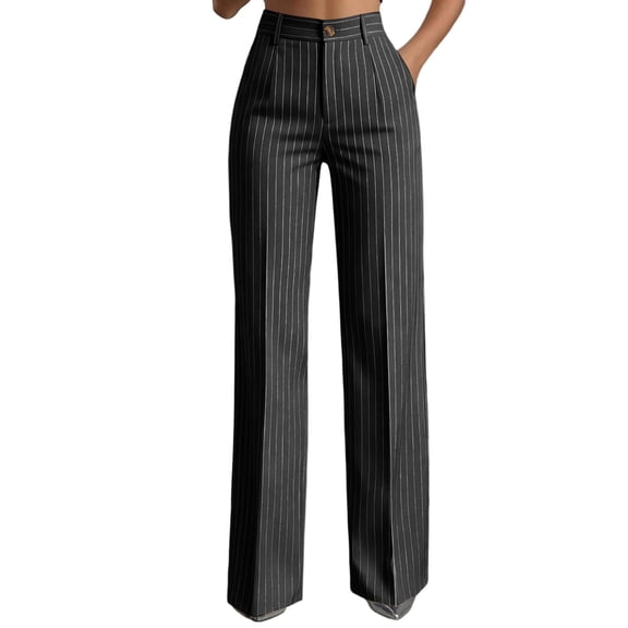 RYRJJ Womens Dress Pants Striped Casual Wide Leg High Waisted Trousers Dressy Office Business Work Slacks with Pockets