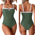 thumbnail image 3 of Trajes de Baño de una Pieza para Mujer, con Bloques de Color, Adelgazantes, Control de Abdomen, Traje de Baño de Cobertura en V. Verde XXL, 3 of 7