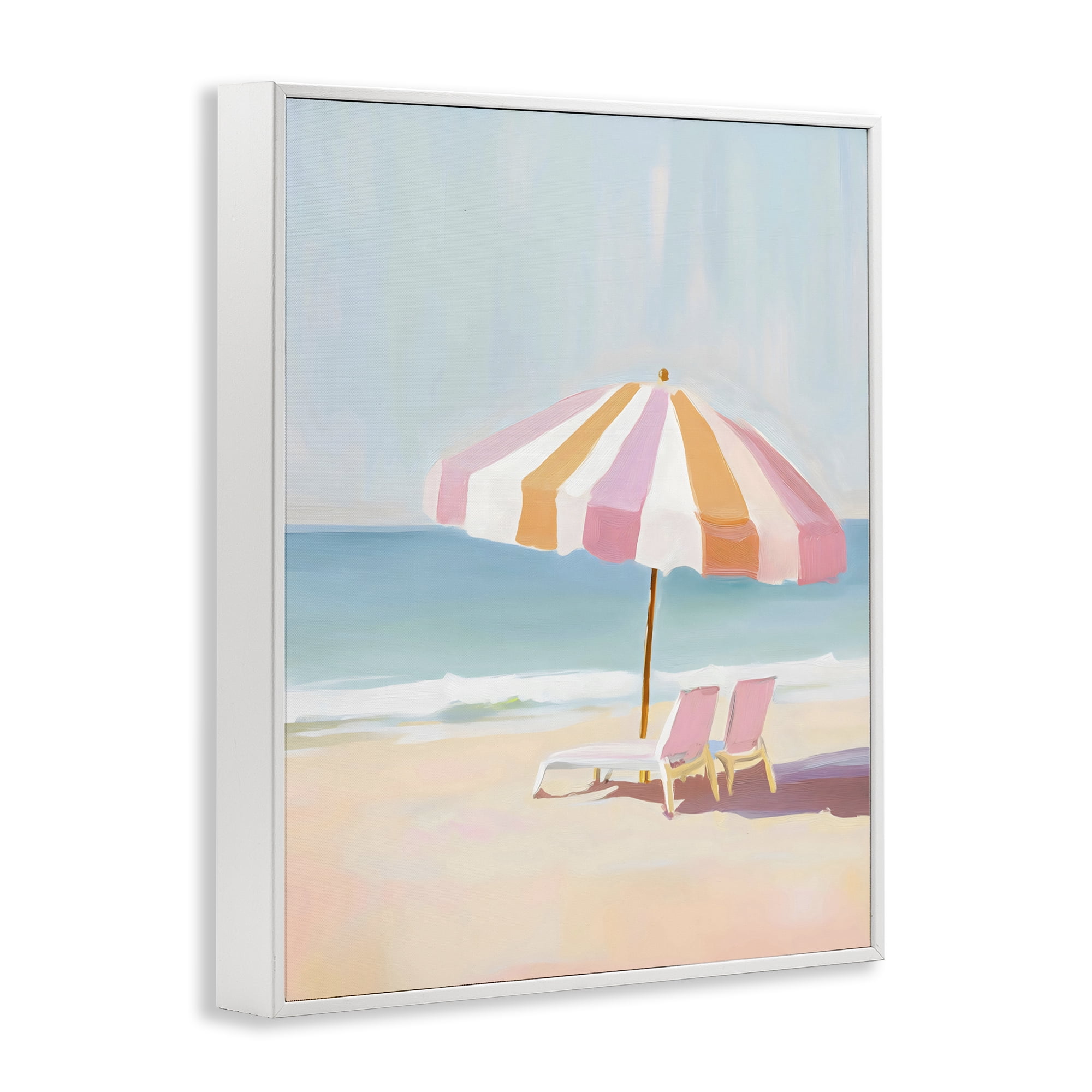 Stupell Industries Striped Umbrella & Chairs White Framed Giclee Art, design by The Prints Vibe