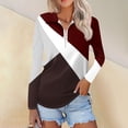 thumbnail image 2 of WTOBBY Women's Retro Print Polo Shirt - Long Sleeve Casual V-Neck Zipper Detail Tops for Women, Spring Fall Fashion Comfort Stretch Fabric,Wine L, 2 of 7