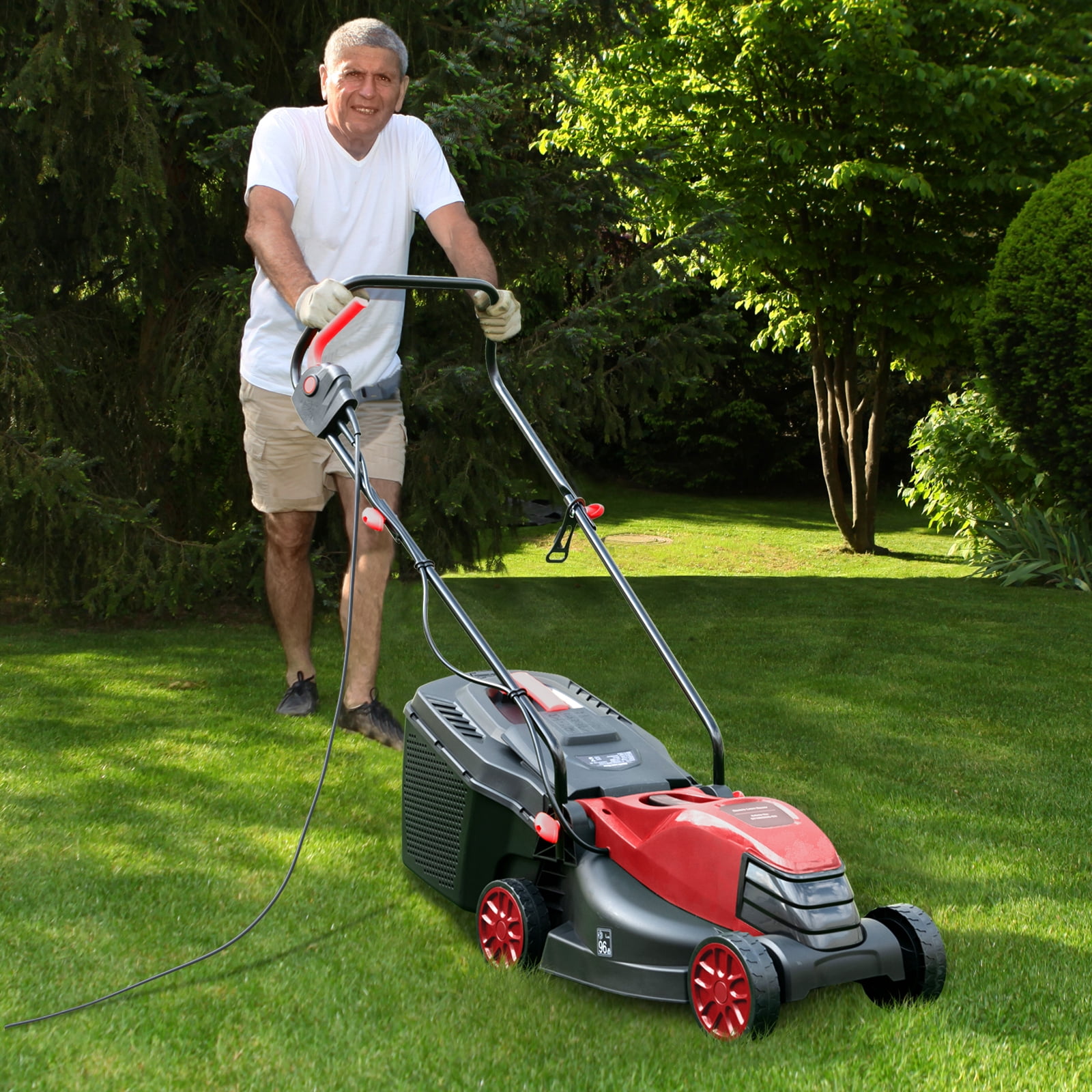 Topbuy Electric Lawn Mower 2-in-1 Versatile Corded Lawn Mower with Grass Collection Box 12 AMP Motor Red