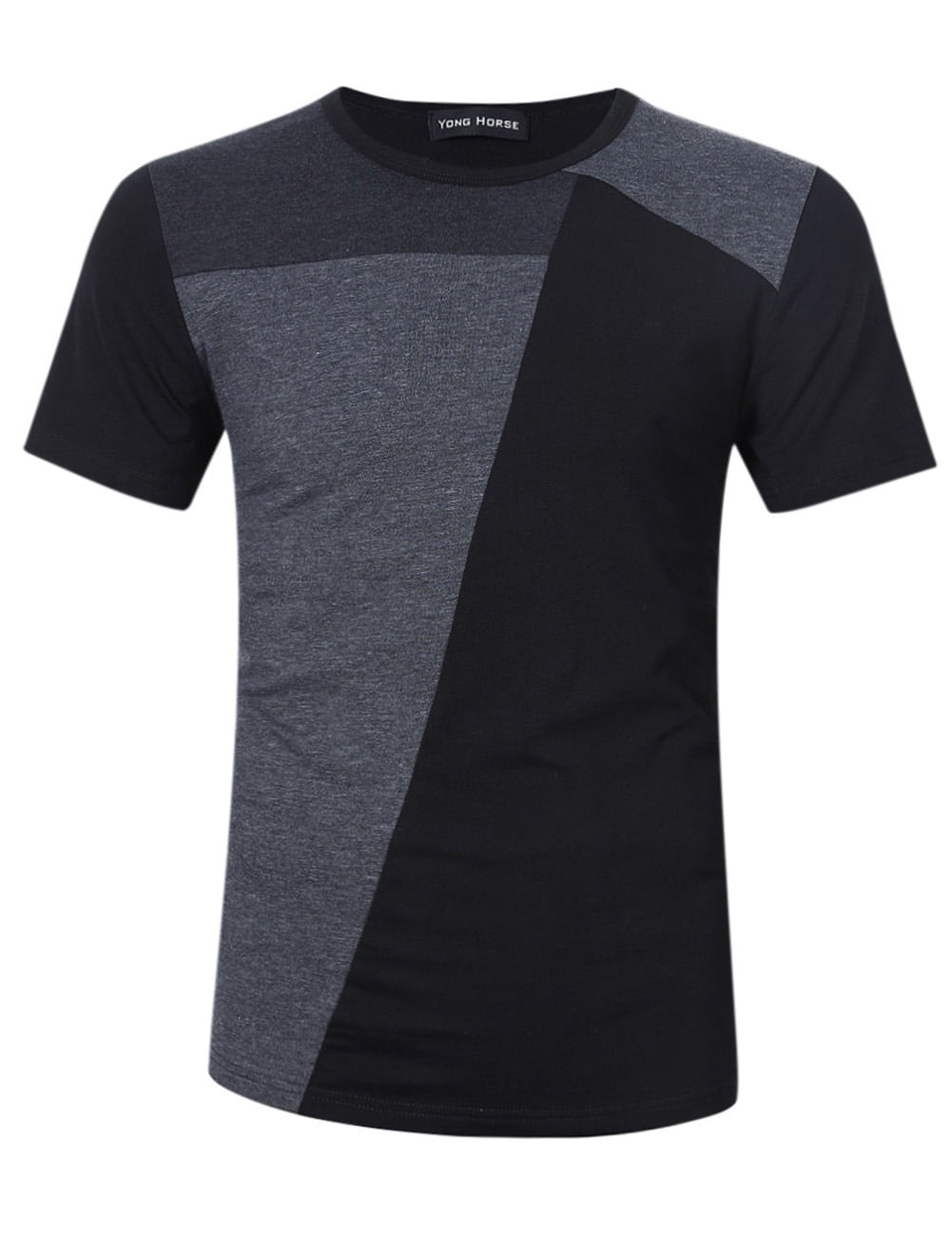 Yong Horse Men's Crew Neck Slim Fit Color Block Short Sleeve T Shirts