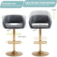 thumbnail image 5 of CQAOE Adjustable Bar Stool with Hollow Back and Arms, Modern PU Leather Swivel Barstool, Airlift Counter Height Bar Chair for Kitchen Dining Room (Grey, Gold Base), 5 of 9