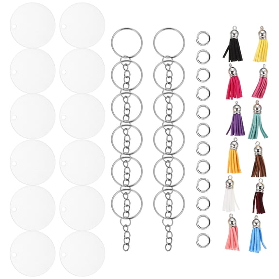 12 Sets Key Chain Hanging Keychains Decors Ornament Sublimation Earring Blanks DIY Tassel Rings Kit