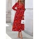 thumbnail image 5 of Vestido Maxi Floral PRETTYGARDEN Rojo de Manga Larga con Escote en V Talla L, 5 of 8