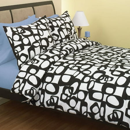 Reversible Geometric Comforter Set, Black and White