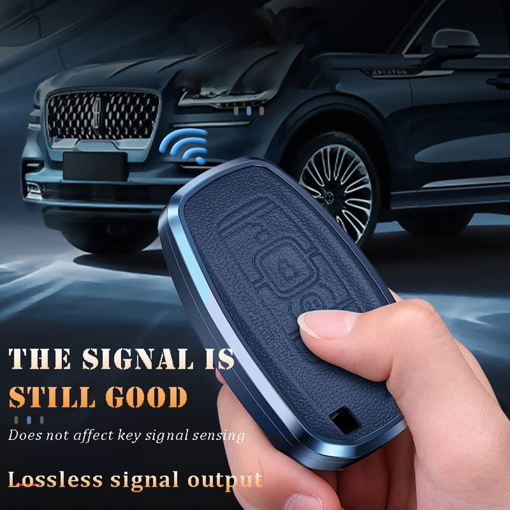 4 Button Key Fob Cover for Lincoln Continental MKC MKZ 2019 2018 2017 Navigator Aviator 2021 Keyless Entry Keychain Holder Full Protection Leather Key Fob Case