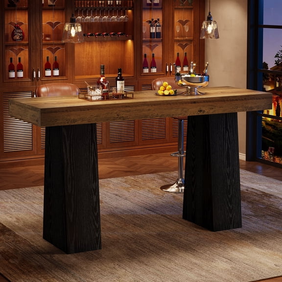 63" Rustic Bar Height Table, Rectangular Counter-Height Home Bar with Thick Tabletop & Stable Base for Kitchen, Dining Room, Living Room or Pub