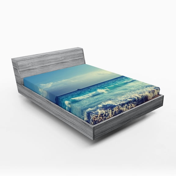 Ambesonne Tree Fitted Sheet, Ocean Seychelles, California King, Turquoise Sky Blue Umber