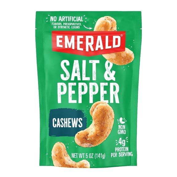 Emerald Nuts, Salt and Pepper Cashews, Stand Up Bag, 5 Ounce