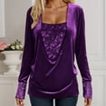 thumbnail image 2 of Hauts Pailletés pour Femmes 2026 Printemps Tendance Y2K Manches Longues Col en V Velours Ample Patchwork T-Shirts Tenue Rave, 2 of 8