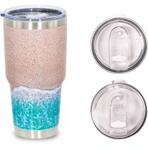 30 OZ Beach Tumblers with Lid Beach Lover Tropical Ocean Gifts Travel Coffee Mug Blue Summer Insulated Drinking Cups Beach Themed Gifts for Women Adult(Beach)