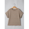 thumbnail image 6 of Women's Brown Stripe Textured Side Slits Crew Neck T-Shirt - Casual Summer Style | [ZhiHiMeRi] | (US 12-14)L, 6 of 12