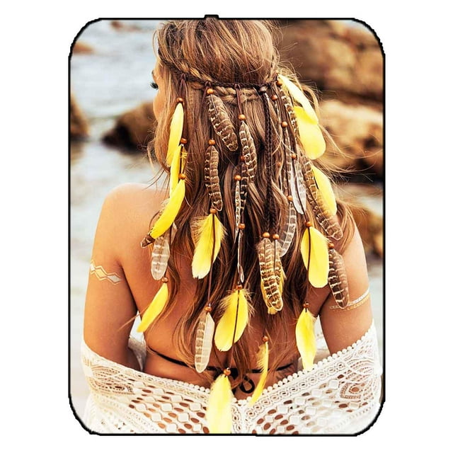 GORTIN Diadema de plumas bohemias, tocado hippie, tocado de disfraz gitano negro, diademas bohemias, diademas de plumas para festivales indios, accesorio para el cabello para mujeres y niñas (marrón+a