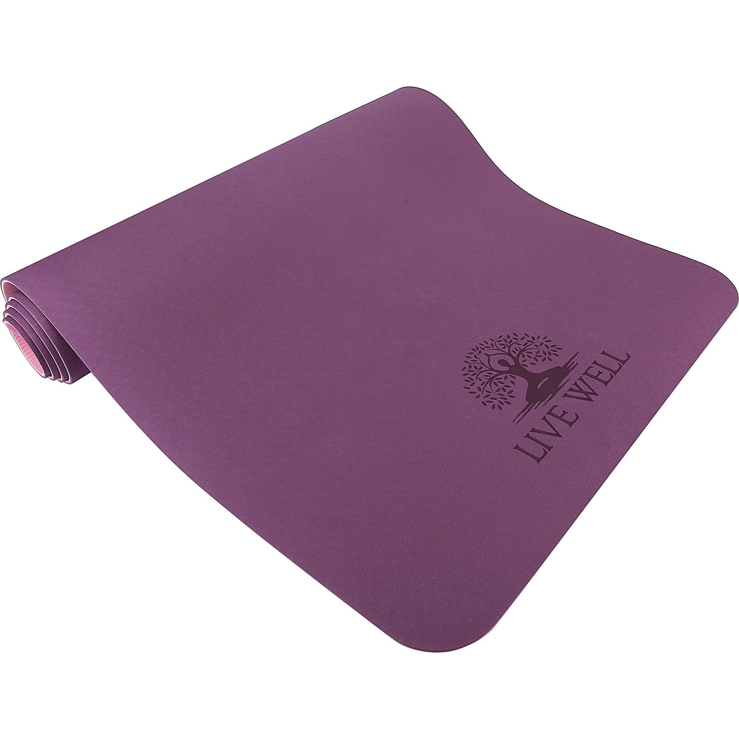 LIVE WELL Dual Color TPE Yoga Mat - Purple/Pink, 6X2ft 6mm Thick