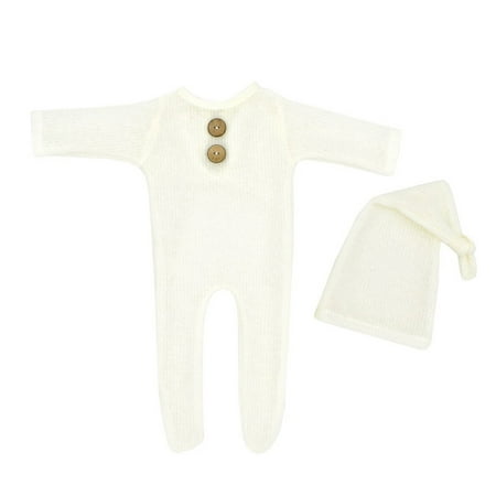 

Footed Photography Knot Baby Knitted Romper Prop Button Set Hat Overalls Baby Care Toddler Hand Mittens