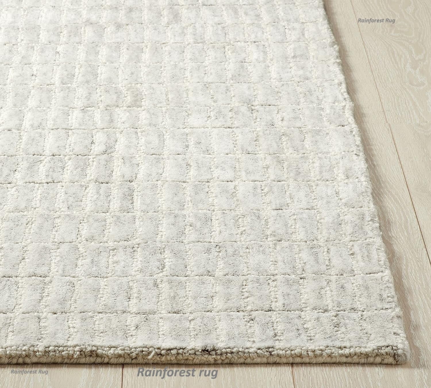Handmade Capitola Space-Dyed Wool Area Rug with Cotton Backing, Modern Grid Design, Grey, 8x11, for Living Room, Bedroom, Dining Room, Office