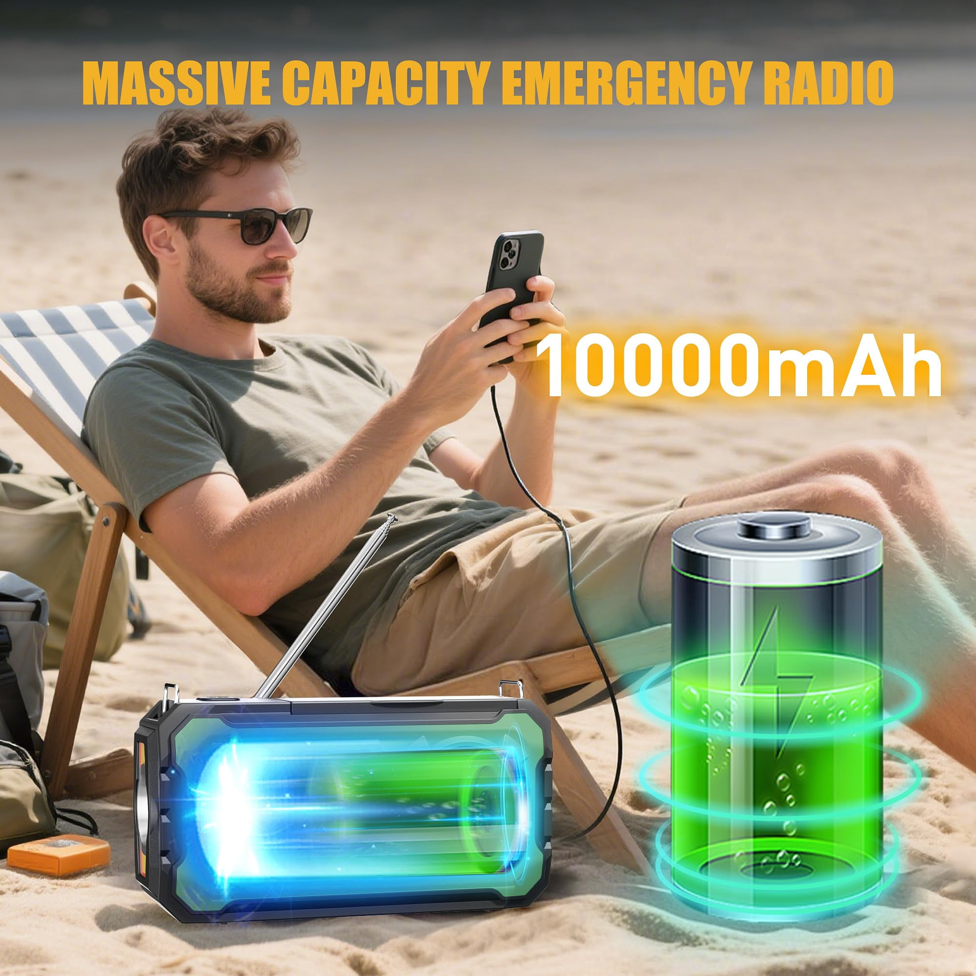 Hand Crank Emergency Radio  10000mah Weather With Am/fm/noaa Solar Prower Sos Alarm Phone Charging Led Flashlight Portable Gear For Outdoor & Home Emergencies Kits Light Green