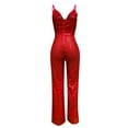 thumbnail image 6 of Sequins Jumpsuits for Women Sleeveless Deep V Neck Spaghetti Strap Wide Leg Long Rompers Dressy Jumpsuit Club Party Cocktail Outfits Red,L, 6 of 7