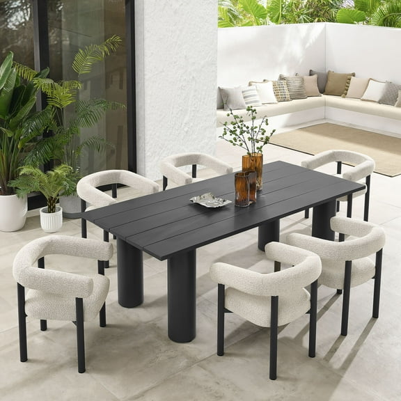 Modway Nautica 7-Piece Rectangular Outdoor Patio Aluminum Dining Table and Chairs Set in Ivory Graphite
