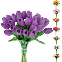 30pcs Artificial Tulips Flowers Fake Latex Tulip Stems - Real Touch Faux Lavender Purple Tulips Flower for Easter Spring Wedding Bouquet Centerpiece Floral Arrangement Wedding Cemetery Table Decor