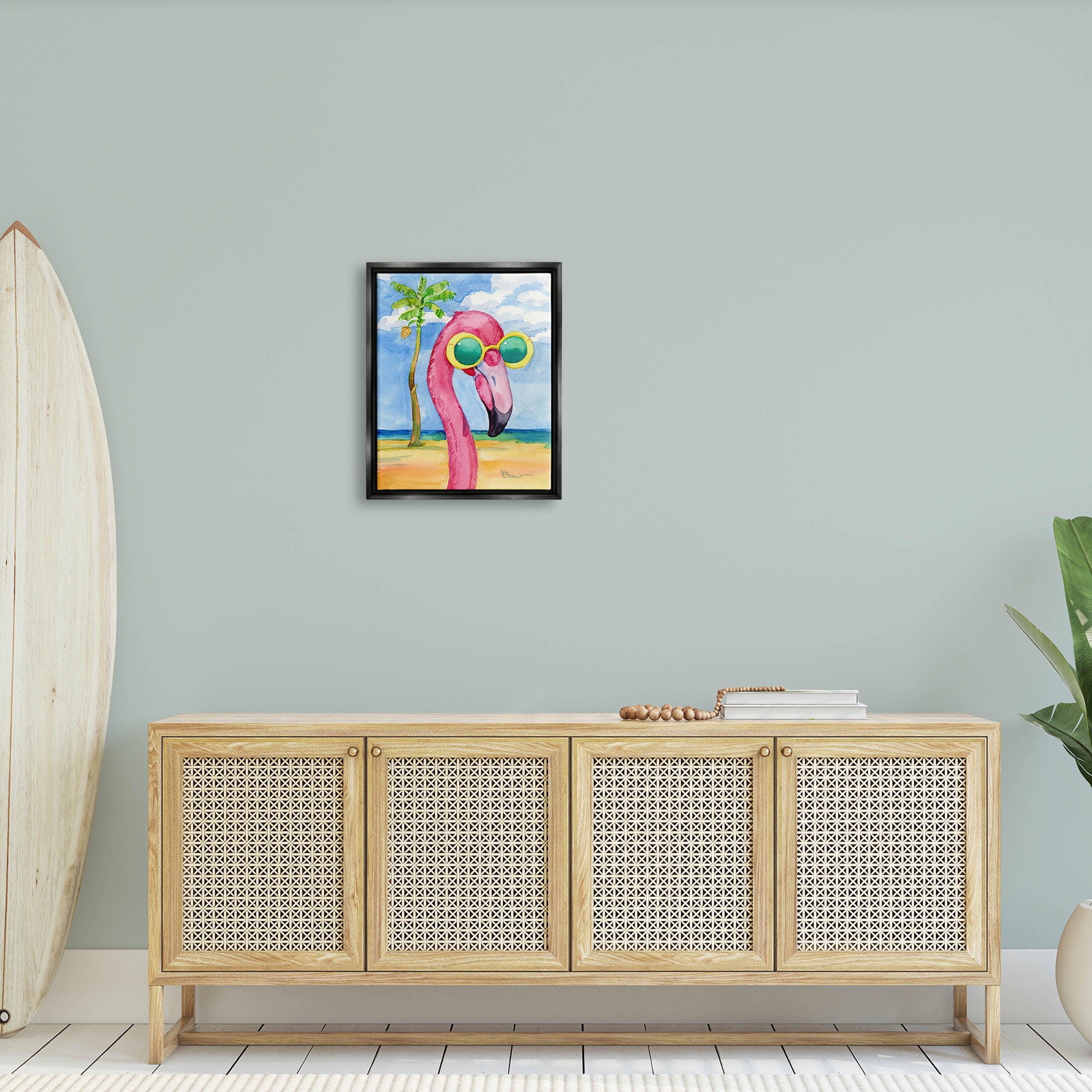 Stupell Industries Looking Good Flamingo Tropical Painting Jet Black Floating Framed Canvas Print Wall Art, Design by Paul Brent