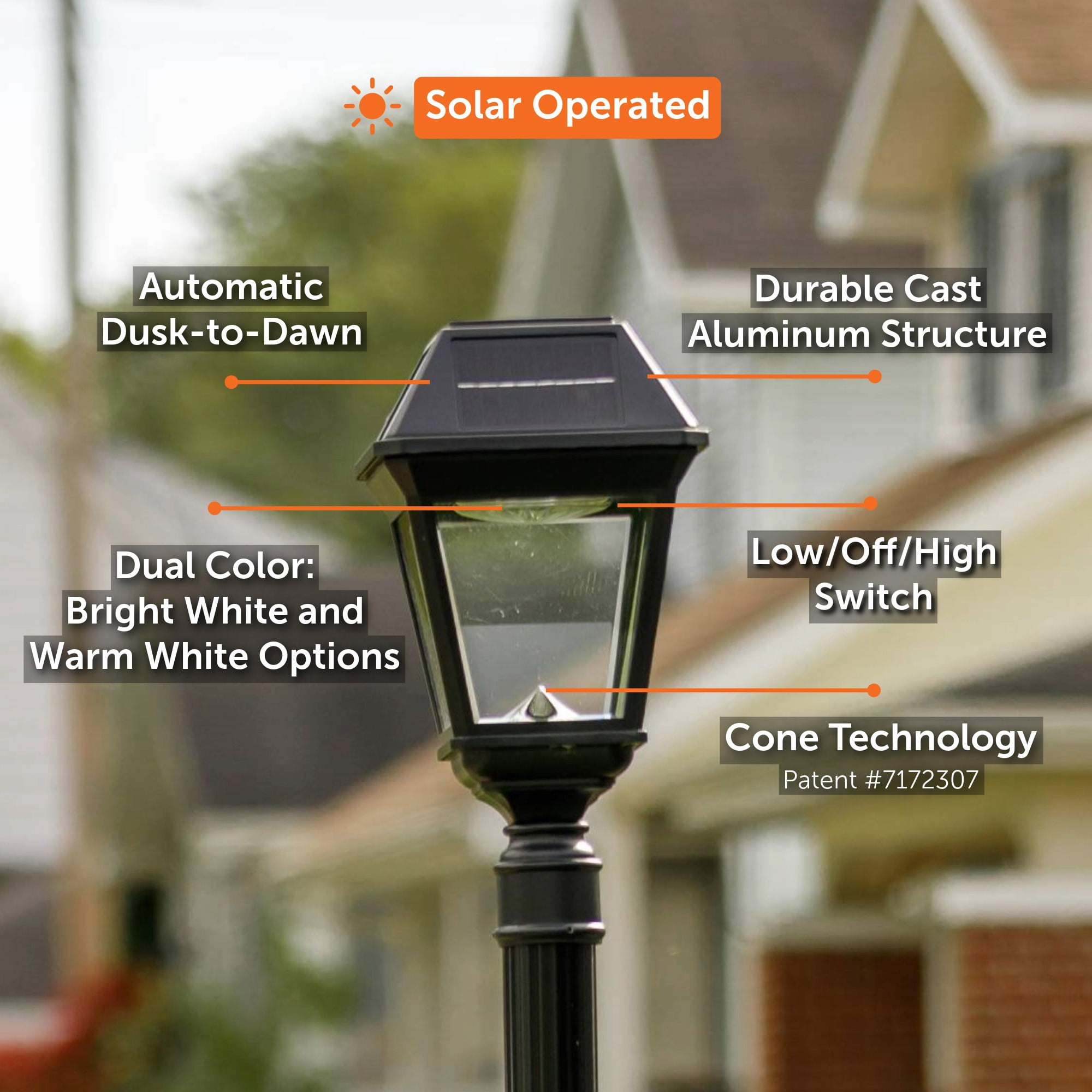 Gama Sonic Imperial III Solar Post Light, Black Aluminum and Beveled Glass, Outdoor Lamp, Dual Color Temperature, 3-inch Fitter for Lamp Posts or Pier Mount (Sold Separately) 97K012