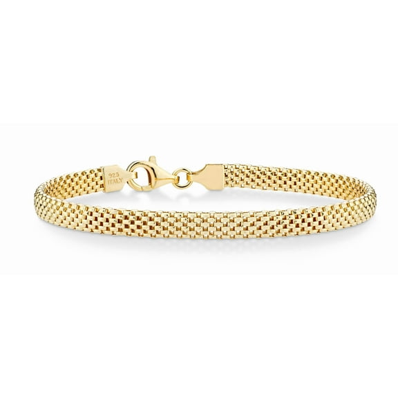 Miabella 18K Gold Over Sterling Silver Italian 5mm Mesh Link Chain Bracelet for Women, 925 Made in Italy (Length 8 Inches)