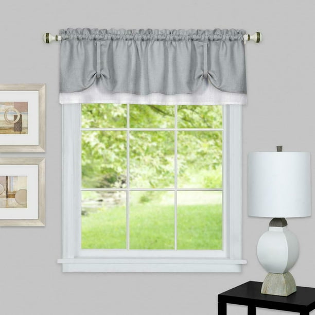 Country Farmhouse Flax Linen Tie Up Window Valance Gray