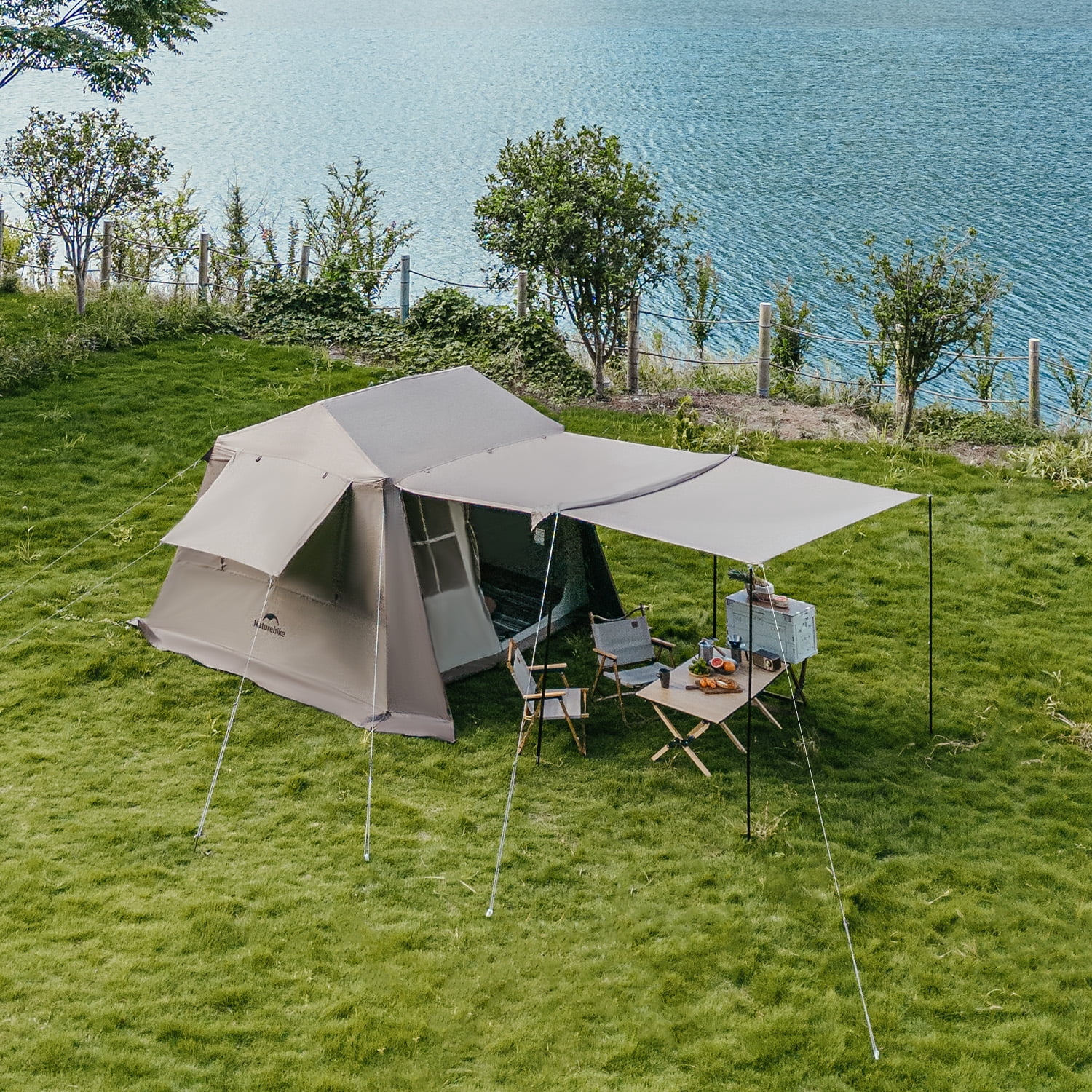 Naturehike, Family Camping Tent, Instant Setup Cabin Tent for 4 People with Rain fly, Quick-opening Family Tent with 1 Room, Outdoor Waterproof & Sun Protection Tent