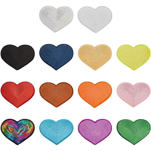 28 parches termoadhesivos de corazones con lentejuelas, 14 estilos, apliques brillantes y coloridos para coser, parches de lentejuelas con bordado de corazones de amor.