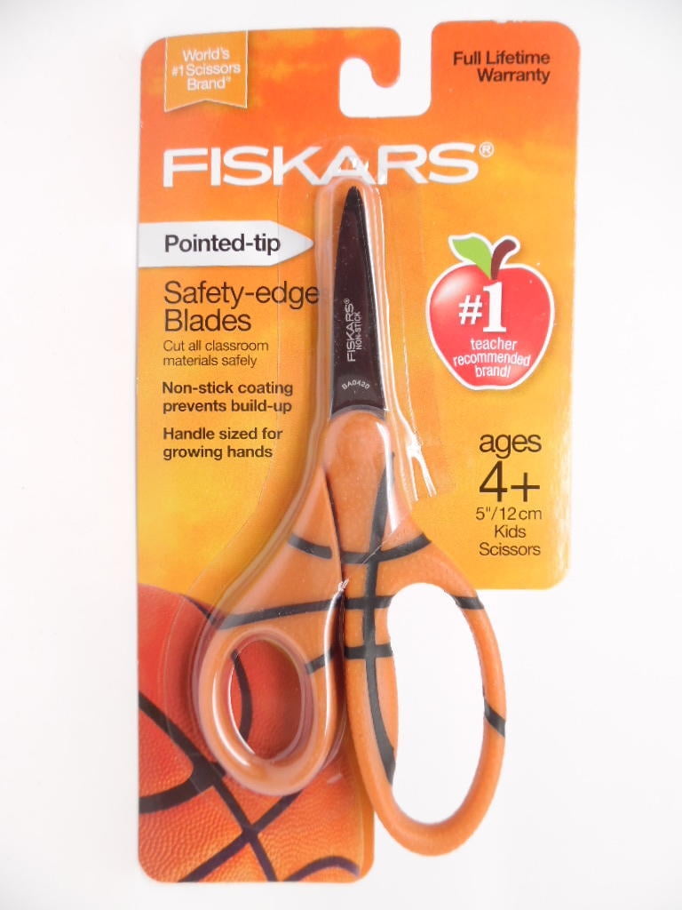 Fiskars Pointed-Tip Safety-Edge Blades 5' Kids Scissors Basketball Print Ages 4+