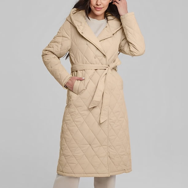 Chaquetas y abrigos casuales con capucha de manga larga Chaqueta acolchada larga para mujer Chaqueta de cintura cálida con capucha de manga larga Chaqueta acolchada informal holgada Abrigo para mujer